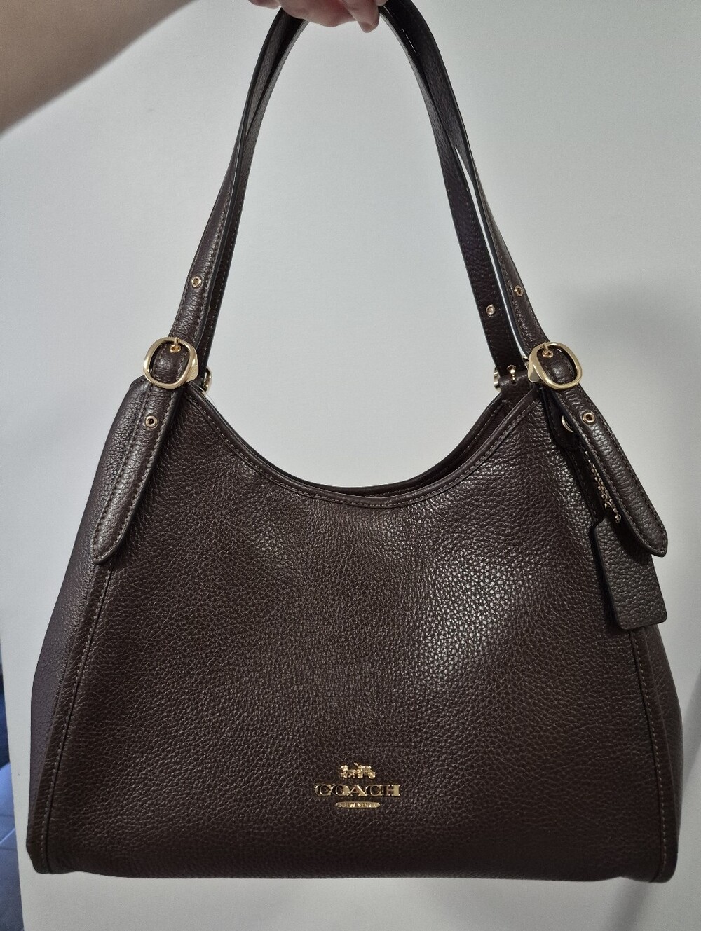 COACH Pebbled Leather Shoulder Bag in Maple Brass